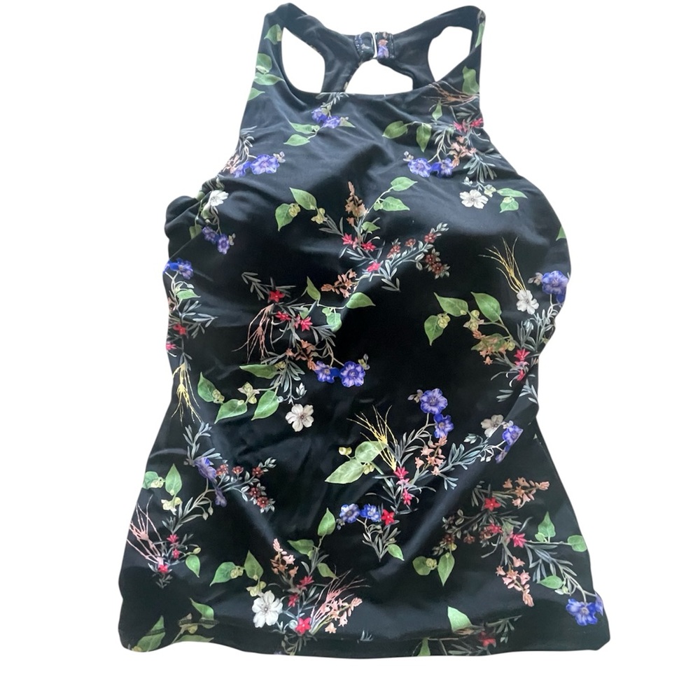 Athleta High Neck Tankini Swim Top Maldives Black Floral - 34D/DD Underwire